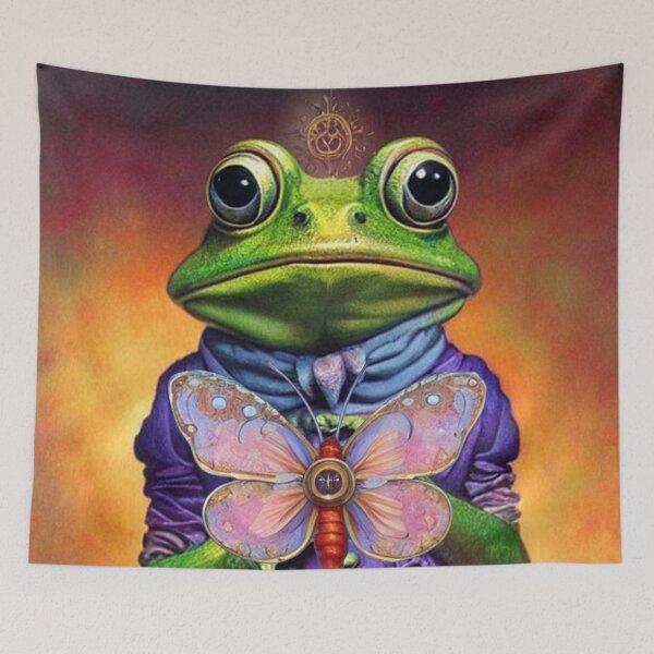 Item preview, Enlightened Frog with Butterfly Pin wearing Purple Jacket - Surrealistic Fantasy designed and sold by MagicStrawberry.