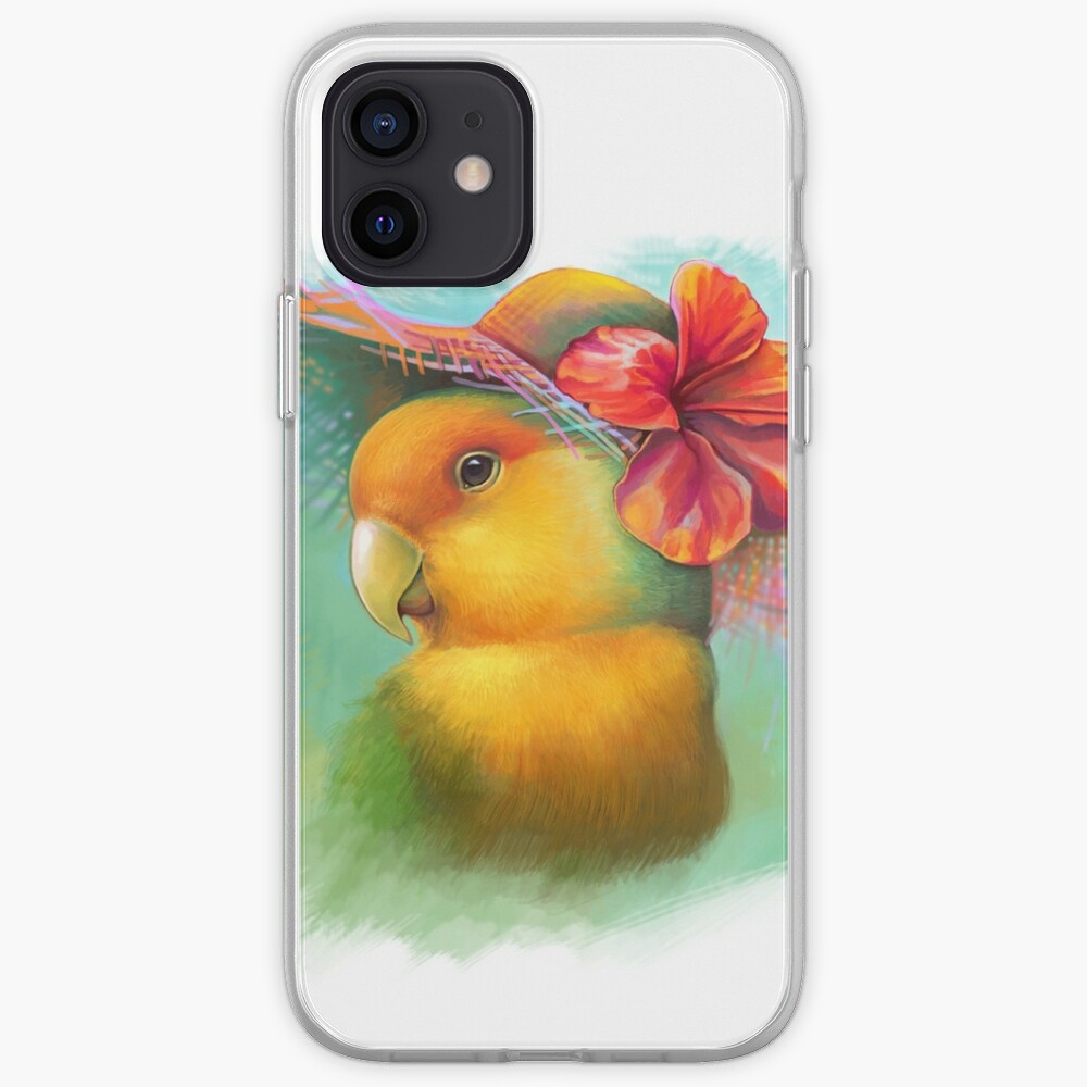Orange-faced Lovebird with Hibiscus Hat Realistic Painting iPhone Case