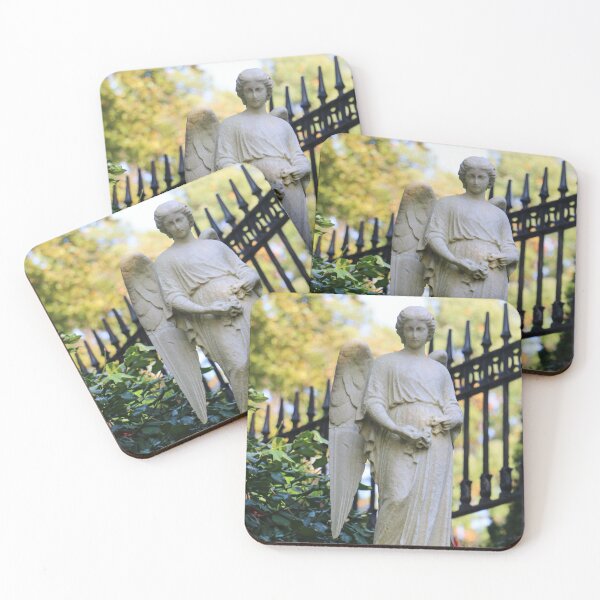 Item preview, Autumn Cemetery Angel with Wrought Iron Fence designed and sold by Theophanes Avery.