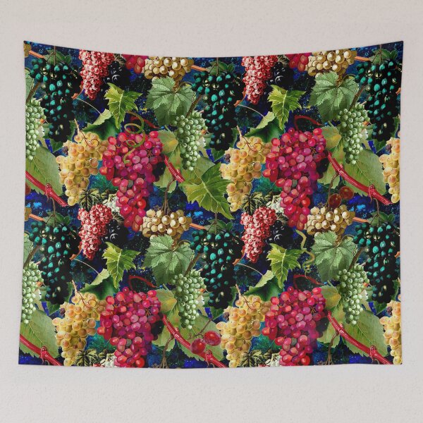 Item preview, Exotic Vintage grapes pattern, vines, vintage florals, botanical pattern, dark blue floral illustration  designed and sold by ZeinabTaha.