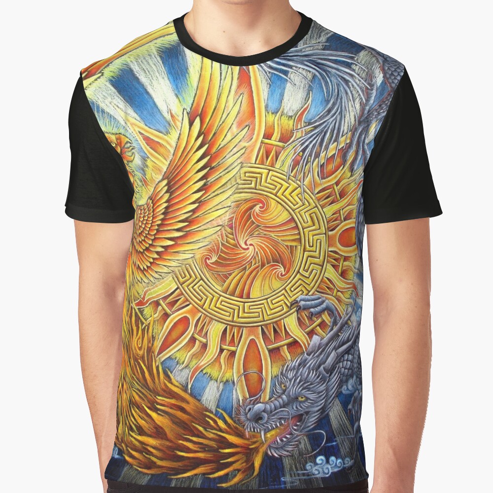 Chinese Phoenix and Dragon Mandala Graphic T-Shirt