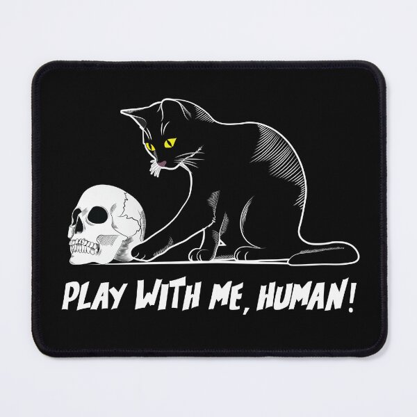 Item preview, Play With Me Human - Creepy Cute Black Cat Playing With Skull designed and sold by TheInkElephant.