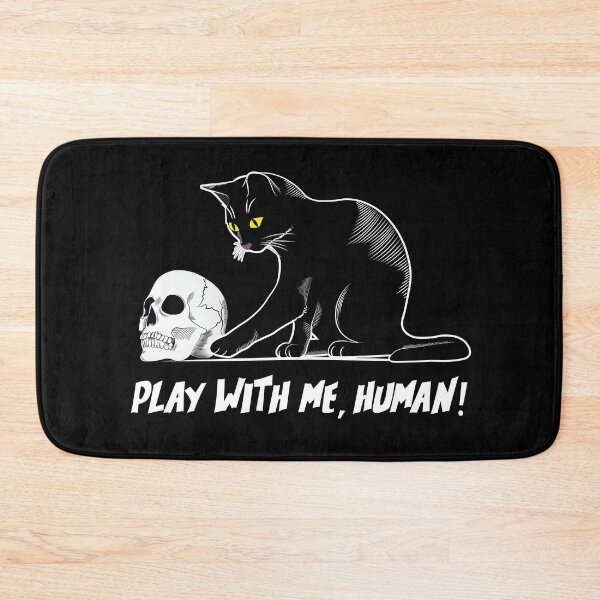 Item preview, Play With Me Human - Creepy Cute Black Cat Playing With Skull designed and sold by TheInkElephant.