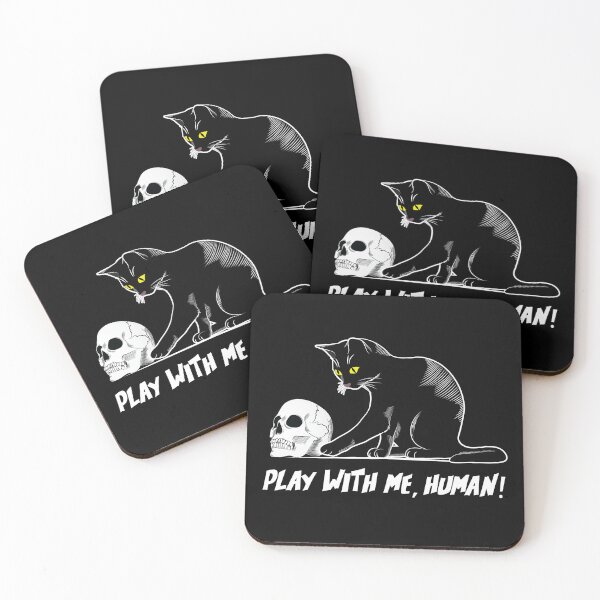 Item preview, Play With Me Human - Creepy Cute Black Cat Playing With Skull designed and sold by TheInkElephant.