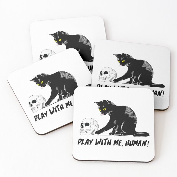 Item preview, Play With Me Human - Creepy Cute Black Cat Playing With Skull designed and sold by TheInkElephant.