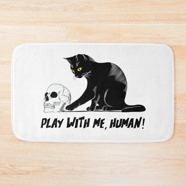 Item preview, Play With Me Human - Creepy Cute Black Cat Playing With Skull designed and sold by TheInkElephant.