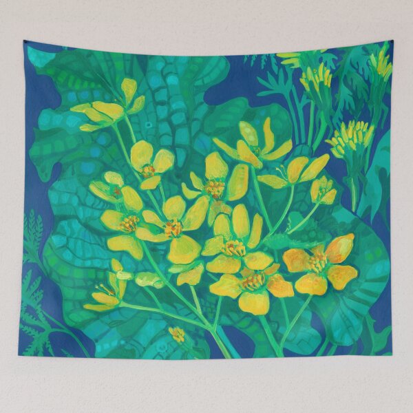 Item preview, Marsh Marigold Flower Summer Wildflowers Floral Painting designed and sold by Julia Khoroshikh.