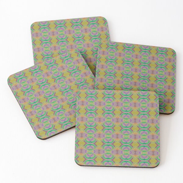 Item preview, Intertwining circular and square shapes blending green and peachy light orange colors in a modern retro style motif design by Code03 designed and sold by Code03.