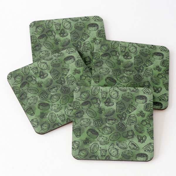 Item preview, Coffee, Espresso, Tea, cocoa, snacks, and pastries break, on green designed and sold by LawsonFabrics.