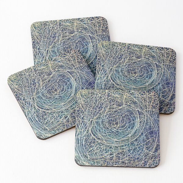 Item preview, Abstract blue yellow and white curves painting designed and sold by thecocotouchart.