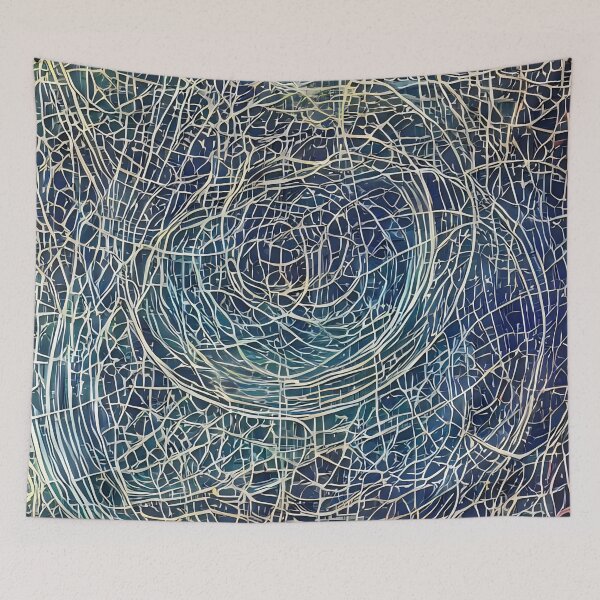 Item preview, Abstract blue yellow and white curves painting designed and sold by thecocotouchart.