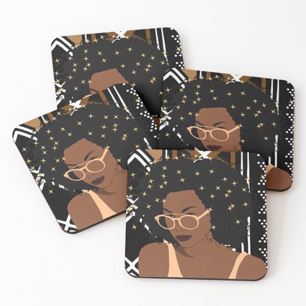 Item preview, Black Woman Afro with Stars and Mudcloth Background designed and sold by lesovybze.