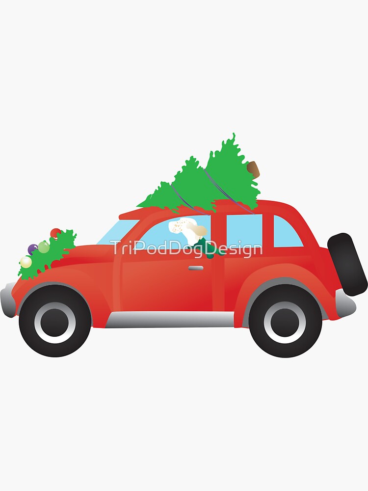 English Setter Dog Driving Christmas Car with Tree on Top by TriPodDogDesign