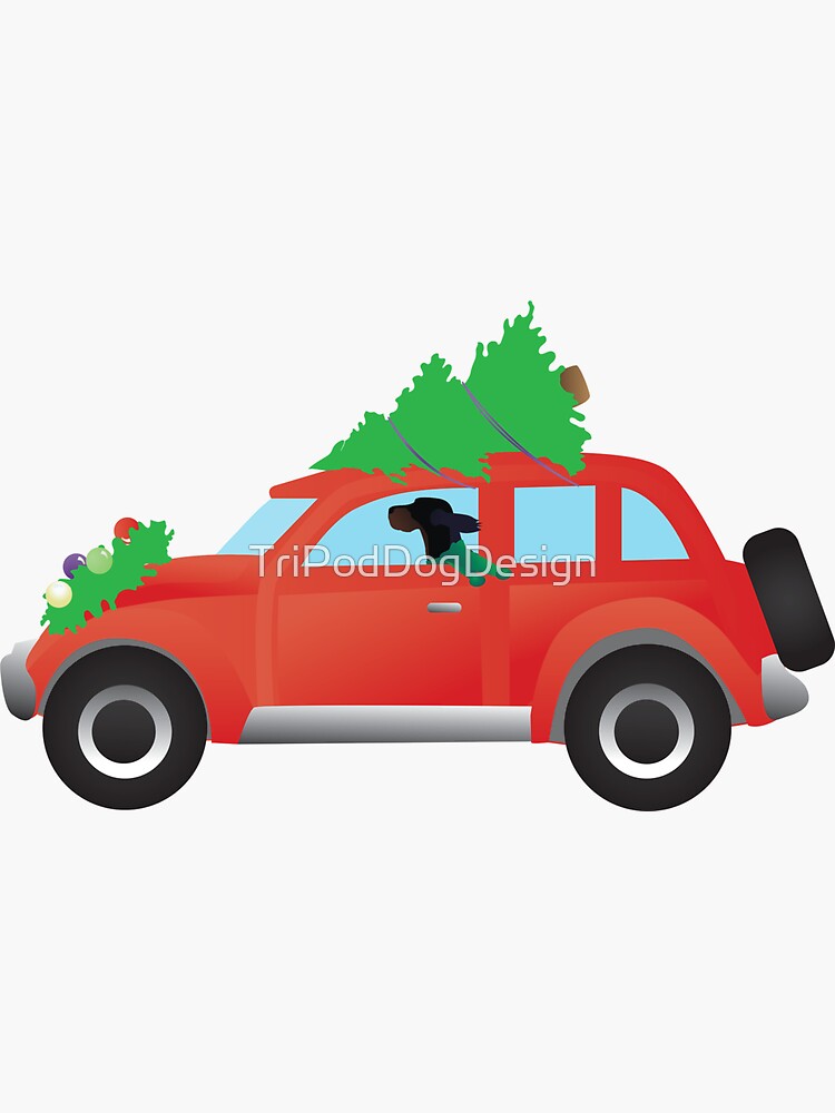 Gordon Setter Dog Driving Christmas Car with Tree on Top by TriPodDogDesign