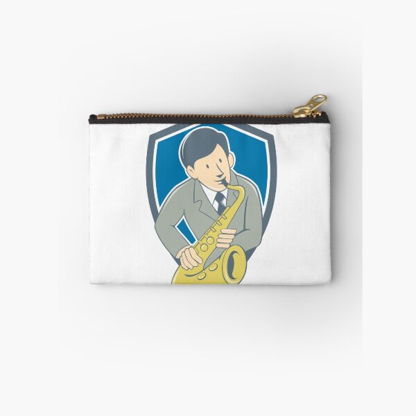 Item preview, Musician Playing Saxophone Shield Cartoon designed and sold by patrimonio.