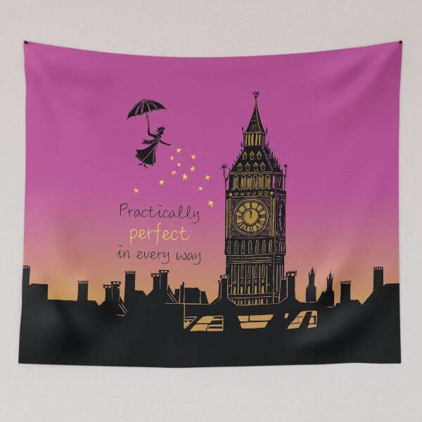 Item preview, Mary Poppins Practically Perfect in Every Way Sunset Linocut designed and sold by Maddy Bennett.