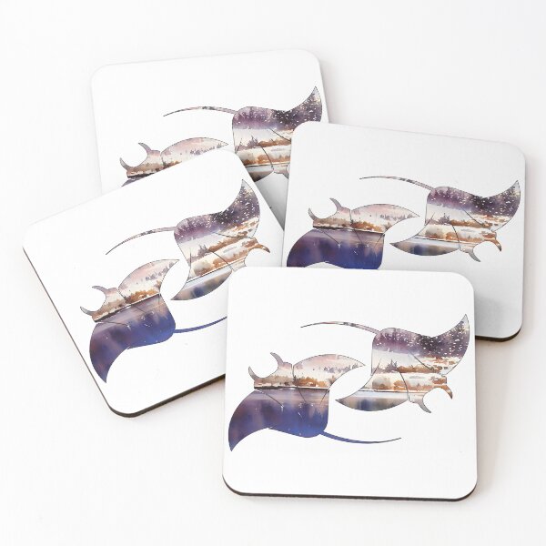 Item preview, Watercolor Winter Lake Manta Rays designed and sold by damonasplace.