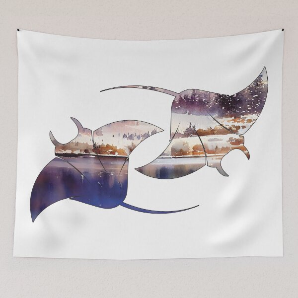 Item preview, Watercolor Winter Lake Manta Rays designed and sold by damonasplace.