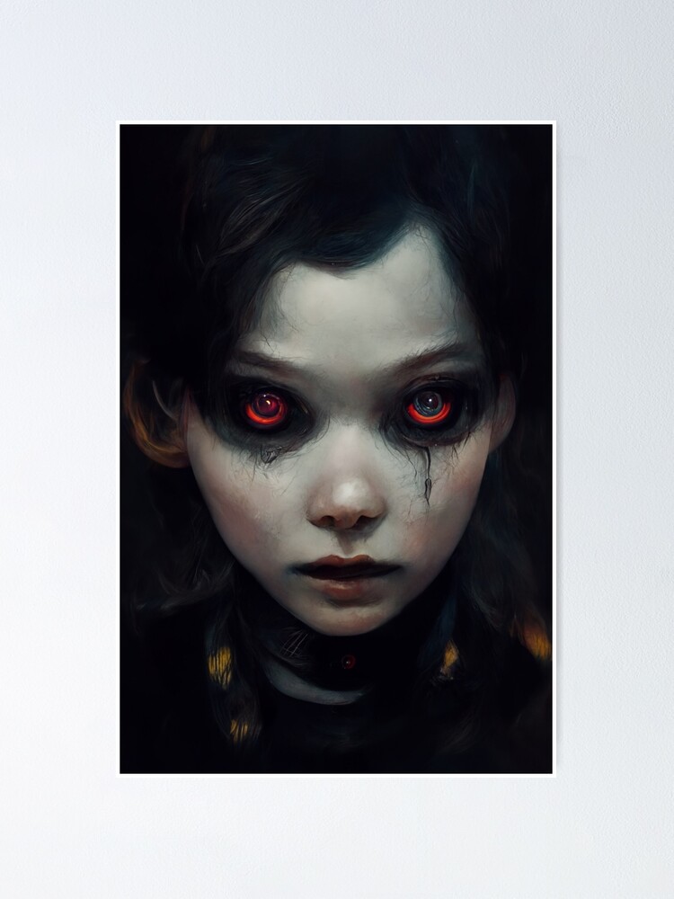 Cute emo goth girl with glowing red eyes - AI Art Poster for Sale