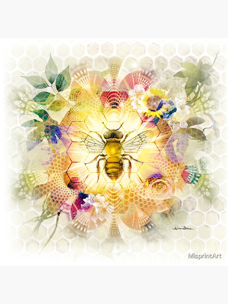 Honeybee. Botanical honeycomb mandala queen bee golden