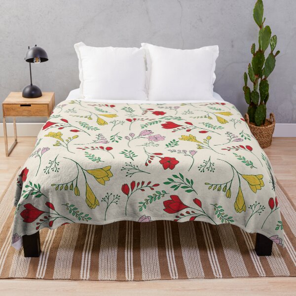 Item preview, Cute freesias flowers botanical pattern in red, pink and yellow designed and sold by Illustrated by Nat.