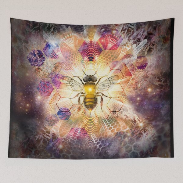 Item preview, Honeybee Cosmic crystal mandala quartz honeycomb queen bee golden geometric digital art designed and sold by MisprintArt.