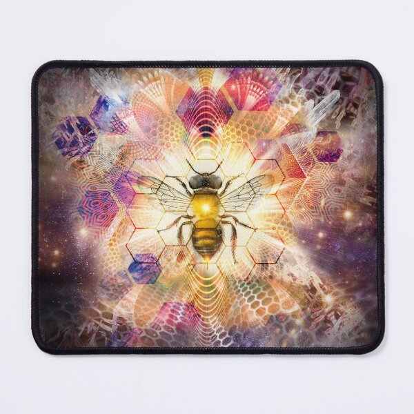 Item preview, Honeybee Cosmic crystal mandala quartz honeycomb queen bee golden geometric digital art designed and sold by MisprintArt.