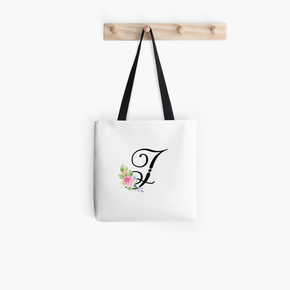 Floral Monogram Fancy Script Letter I Tote Bag By Grafixmom Redbubble