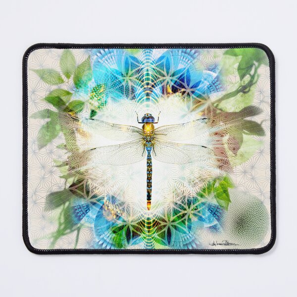 Item preview, Dragonfly bontanical leafy green geometric mandala sacred geometry designed and sold by MisprintArt.