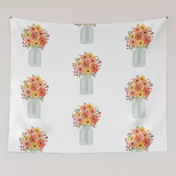Artikelvorschau, Aquarell Blumen Mason Jar Bunte Blumenstrauß-Design entworfen und verkauft von redbubbleart18.