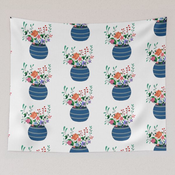 Artikelvorschau, Blau gemalter Aquarell-bunter Blumenstrauß-mit Blumenentwurf entworfen und verkauft von redbubbleart18.