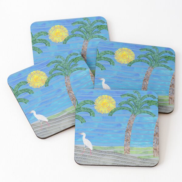Item preview, Cattle Egret walking, a palm tree and the sun shining designed and sold by NJartbyNJacobson.