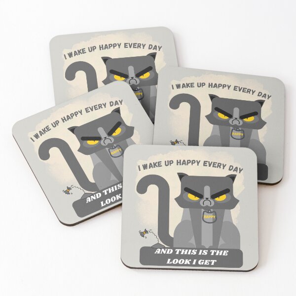 Item preview, I Wake Up Happy Everyday and This is the Look I Get Funny Gray Cat attitude design designed and sold by tranquilbeach.