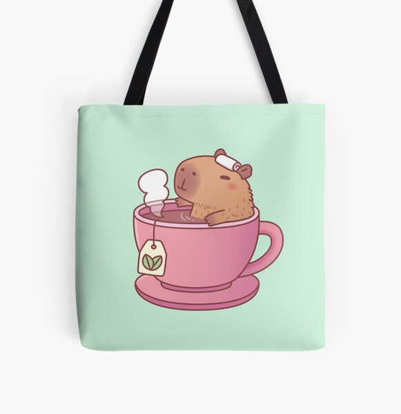 Vista previa del artículo con la obra «Lindo capibara relajándose en una taza de té», diseñado y vendido por rustydoodle.