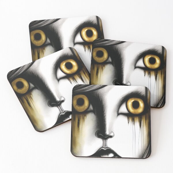 Artikelvorschau, Herausgekrochene goldene Schmutz-Puppen-Gesichts-Kunst entworfen und verkauft von CreepyKaleidopi.