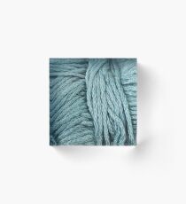 Teal Yarn Texture Close Up Acrylic Block