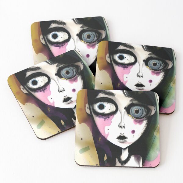 Artikelvorschau, Herausgekrochene Aquarell-Grunge-Puppen-Gesichts-Kunst entworfen und verkauft von CreepyKaleidopi.