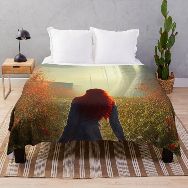 Item preview, red hair girl walk in very flowery power plant designed and sold by Dicoart.