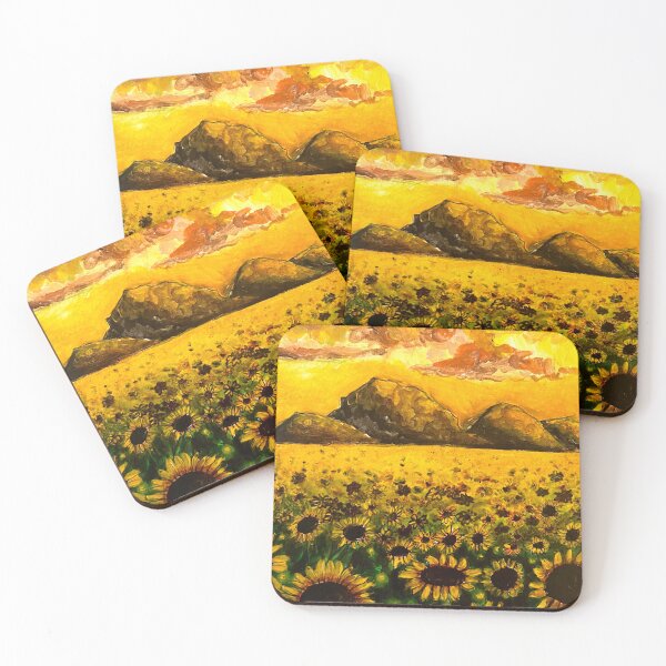 Item preview, Warm sunset sunflower colorful mountain landscape  designed and sold by Sorbelloart.