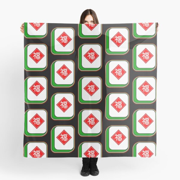 Styled by Modern Mahjong - Elegant Scarf with Vintage Mahjong Tiles De