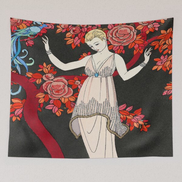 Artikelvorschau, Robe du soir de Doeuillet Abendkleid Modeillustration von George Barbier Art Deco Ausstellung entworfen und verkauft von Tamas Das.