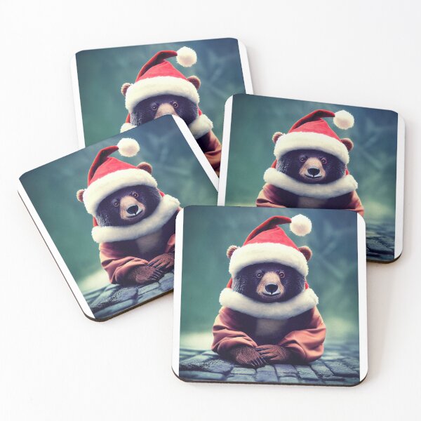 Item preview, Cute Christmas bear wearing Santa hat designed and sold by AnimalArtPhotos.