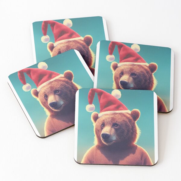 Item preview, Christmas bear wearing a Santa hat designed and sold by AnimalArtPhotos.