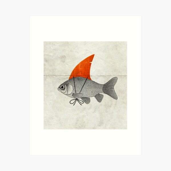 Aperçu de l'œuvre Poisson rouge avec un aileron de requin créée et vendue par Vin  Zzep.