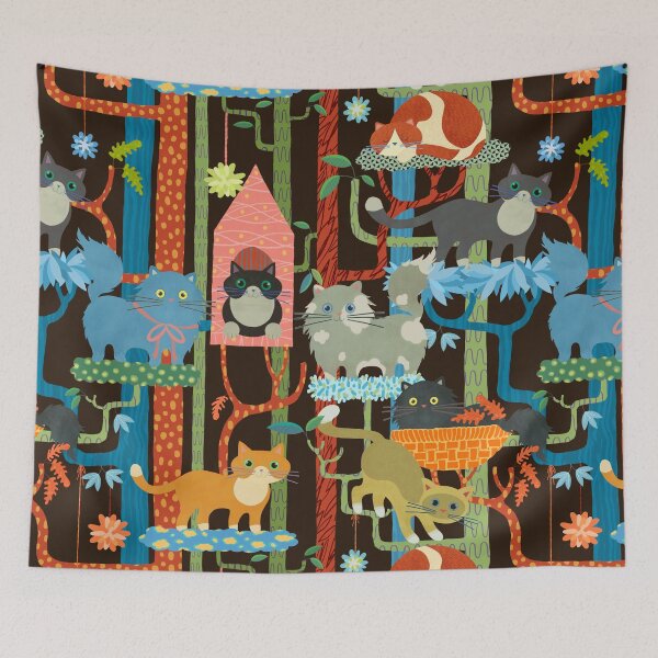 Item preview, Cat Trees on Black designed and sold by Silver Steer Design.