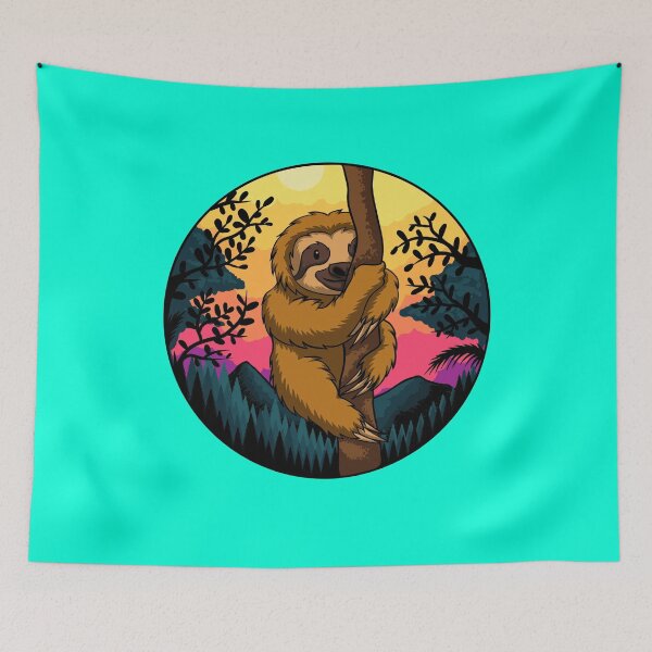 Item preview, sloth climb tree sunset retro designed and sold by Fine Art California.