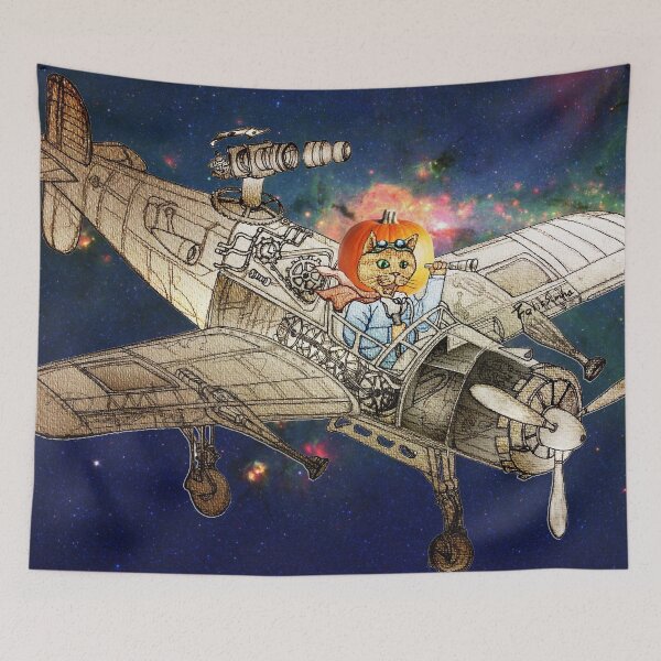 Item preview, Halloween pumpkin hat cat drive airplane designed and sold by felissimha.