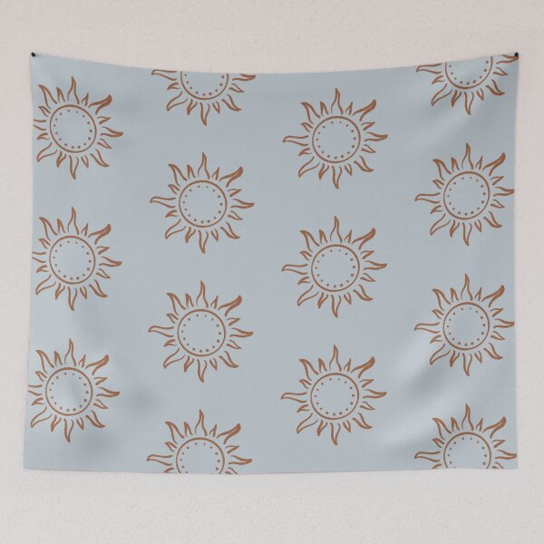 Aperçu de l'œuvre Cute Boho Sun Pattern Bohemian Aesthetic In Muted Colors Gray Blue & Brown créée et vendue par scorpiolane.