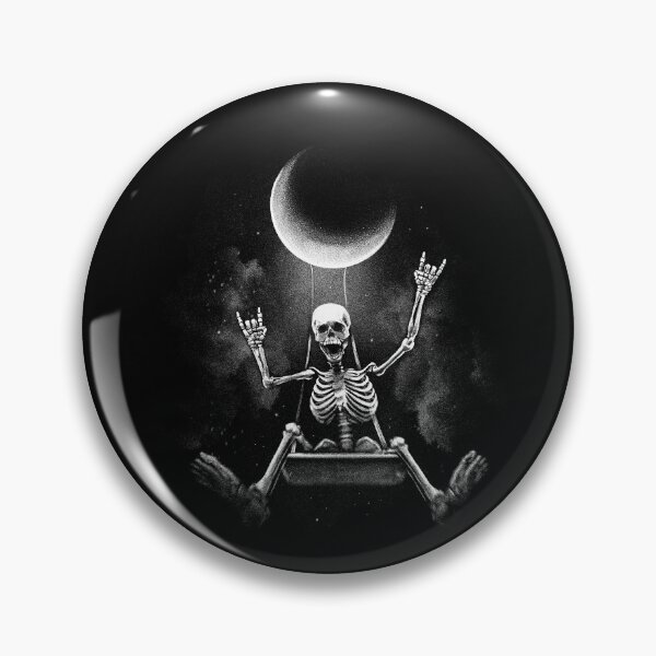 Item preview, Skeleton swinging under moon and making rock hand symbols designed and sold by GreenMall.