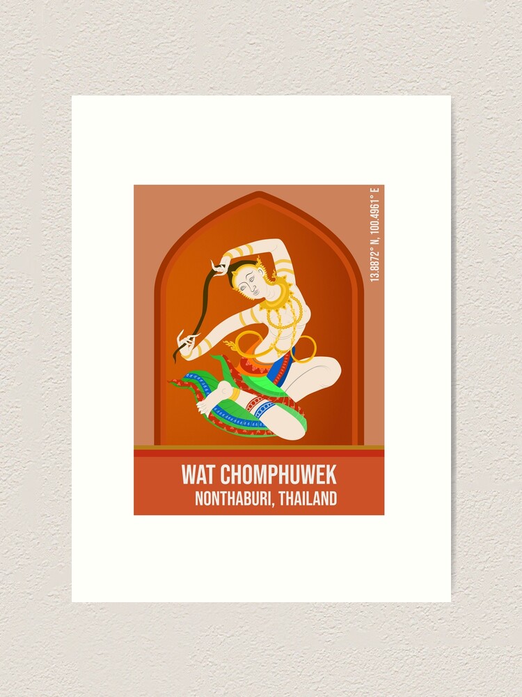 "Thai Goddess Travel Wall Art, Nonthaburi Thailand Temple Mural Art, Phra Mae Thorani, Wat